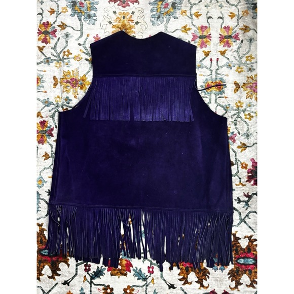 Vintage Purple Suede Fringe Vest Women Small  Western Boho Rodeo - Picture 9 of 11